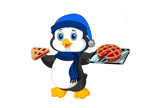 a penguin with pizza